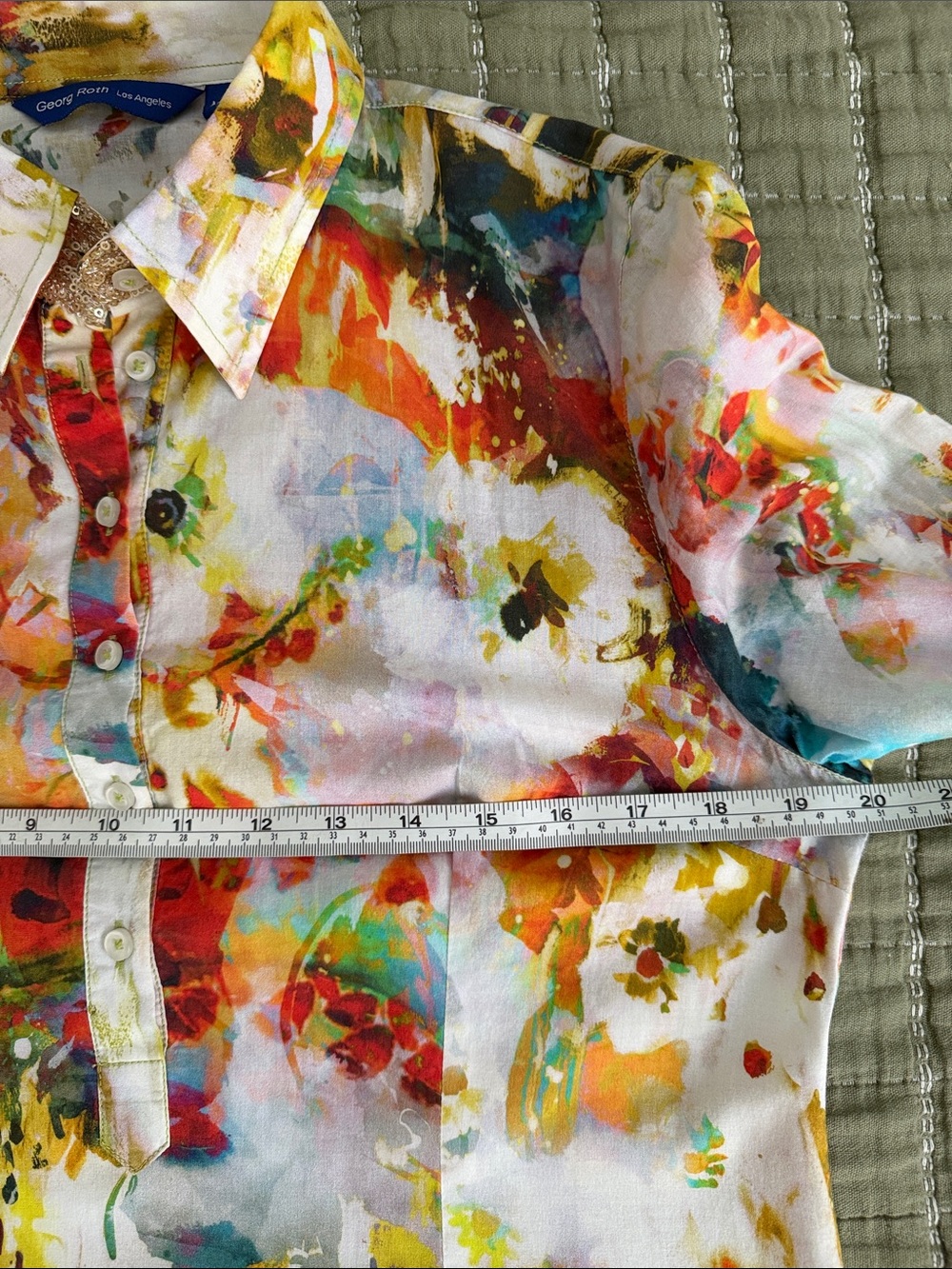 Georg Roth Los Angeles Watercolor Floral Cotton Tunic Top M Artsy Boho - Picture 5 of 8